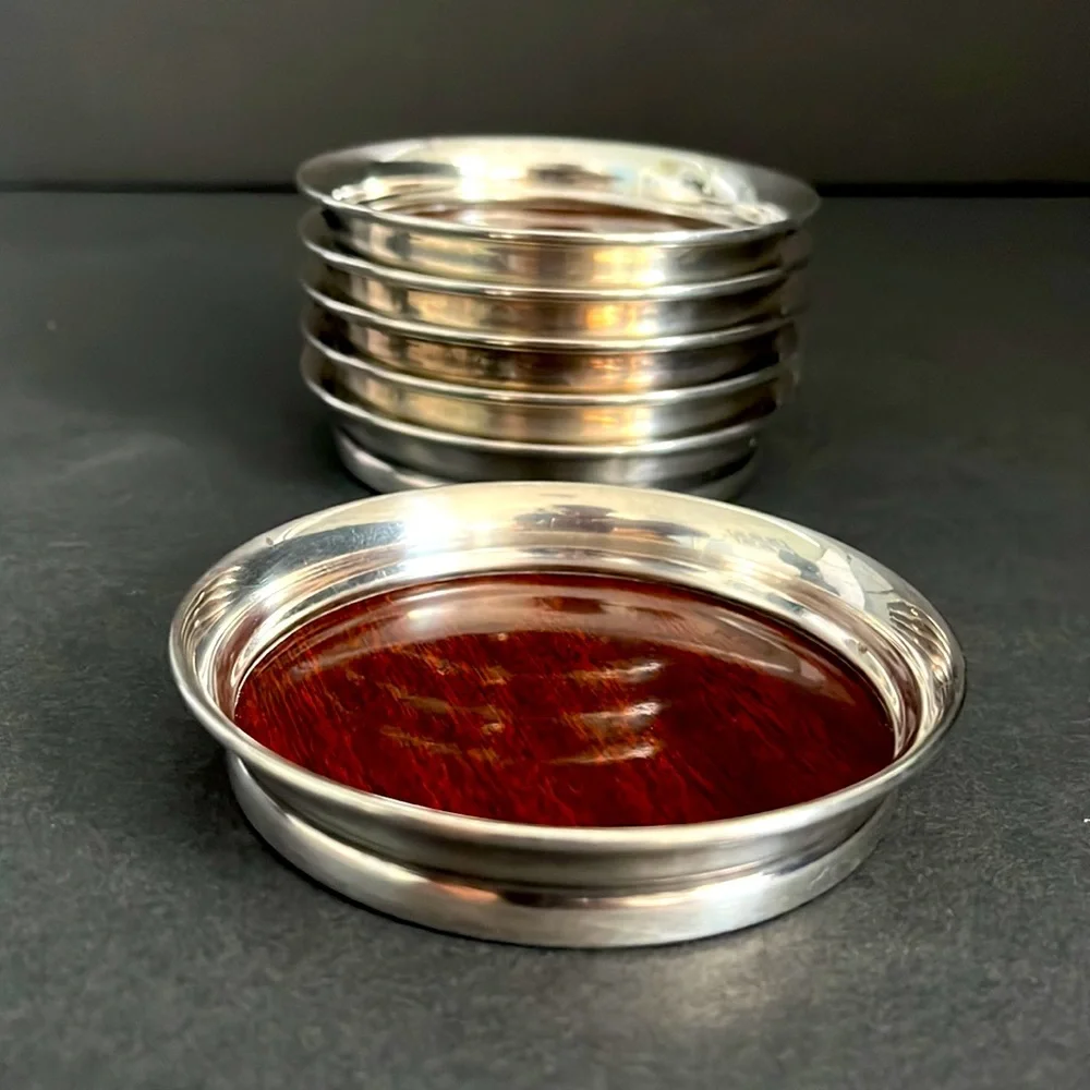 Mid Century Modern Formica Silver Plated Coasters